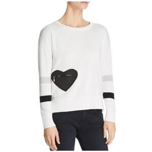 Lisa Todd Heartthrob Sweater White with Stripes Heart Pocket Cotton Size Medium